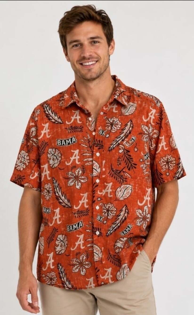Wes and Willy Mens Alabama Crimson Tide Hawaiian Shirt Short Sleeve Medium T60
